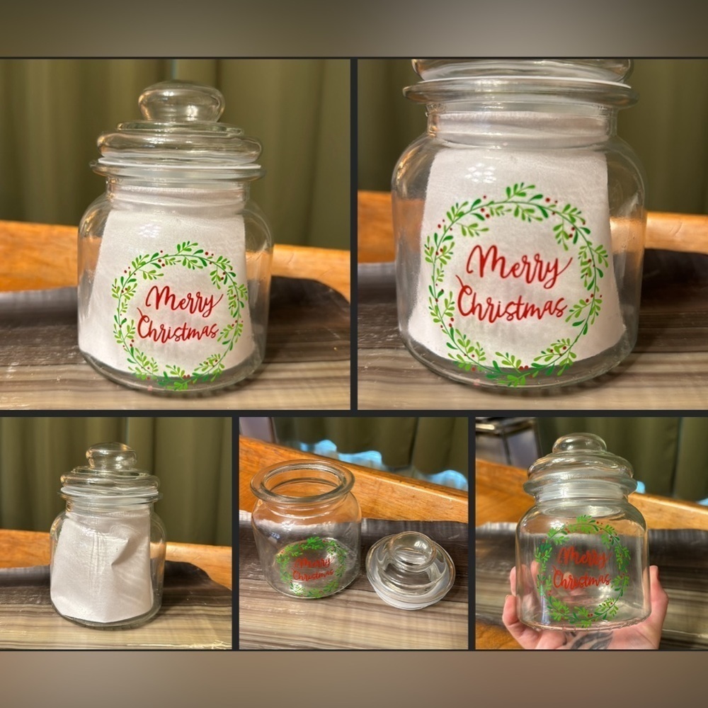 Vintage Merry Christmas Clear Glass Canister Jar Merry Christmas Mason Jar